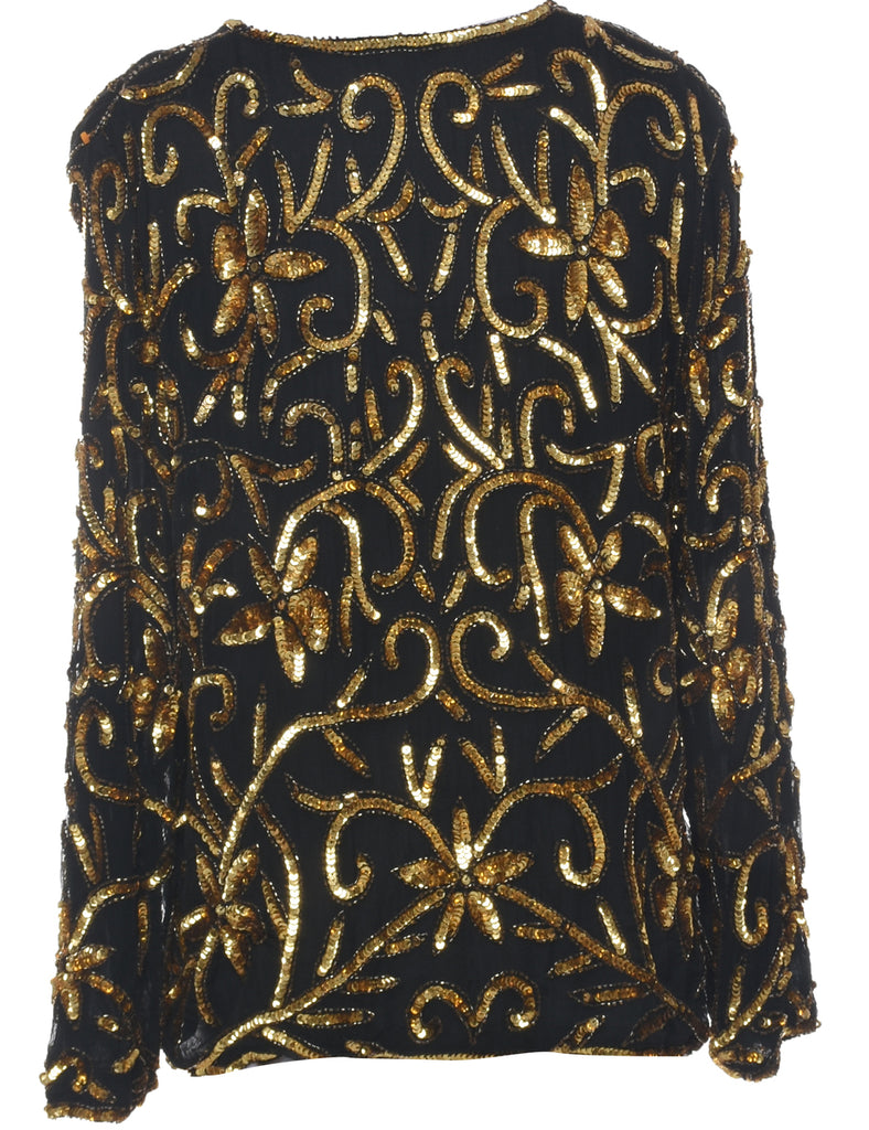 Sequined Black Party Top - M