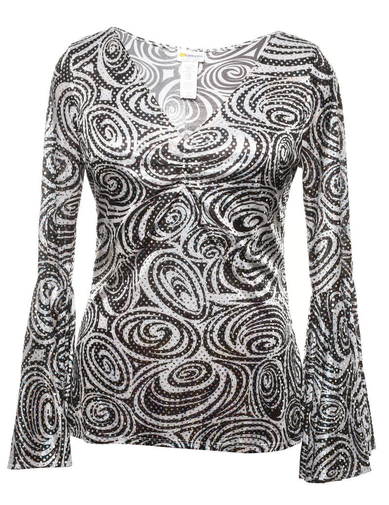 Sequined Monochrome 1970s Style Top - L