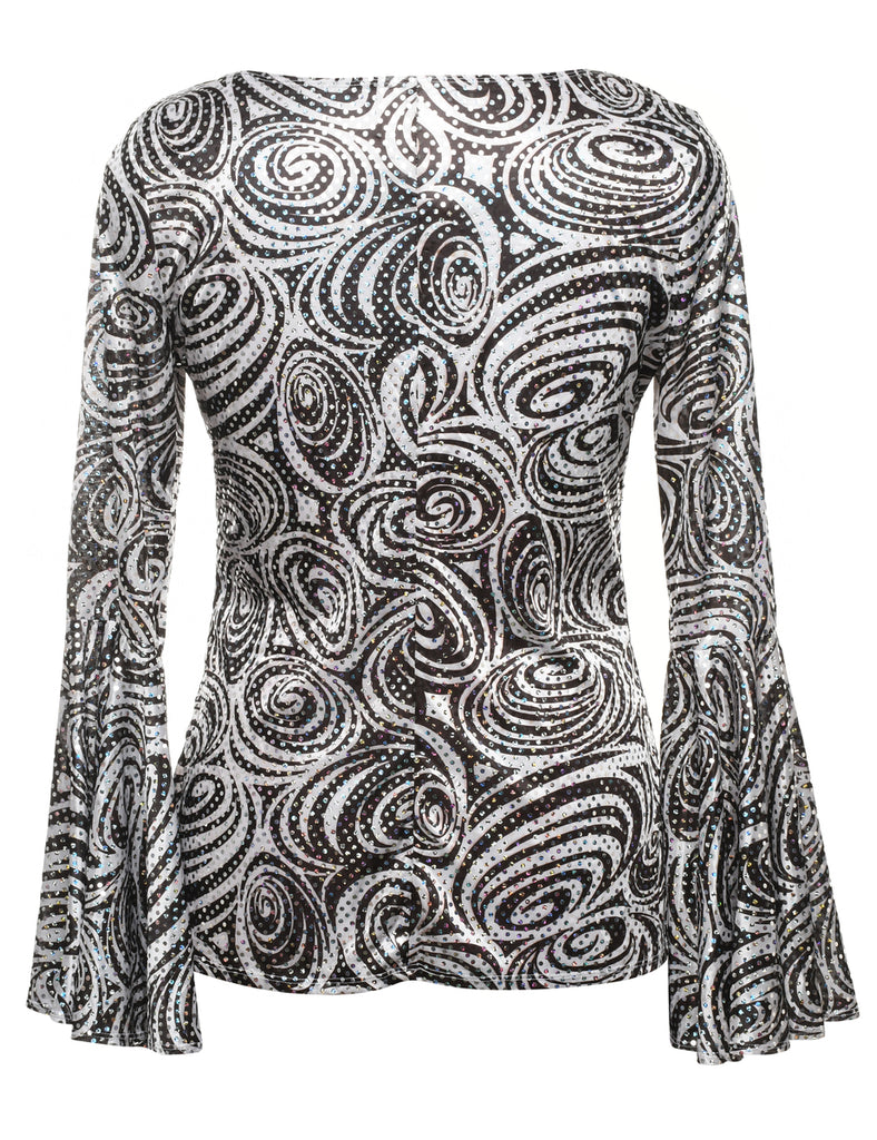 Sequined Monochrome 1970s Style Top - L