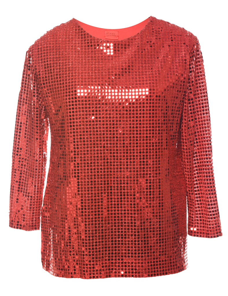 Sequined Red Party Top - L