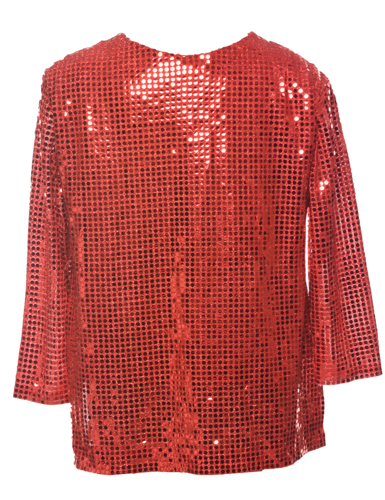 Sequined Red Party Top - L