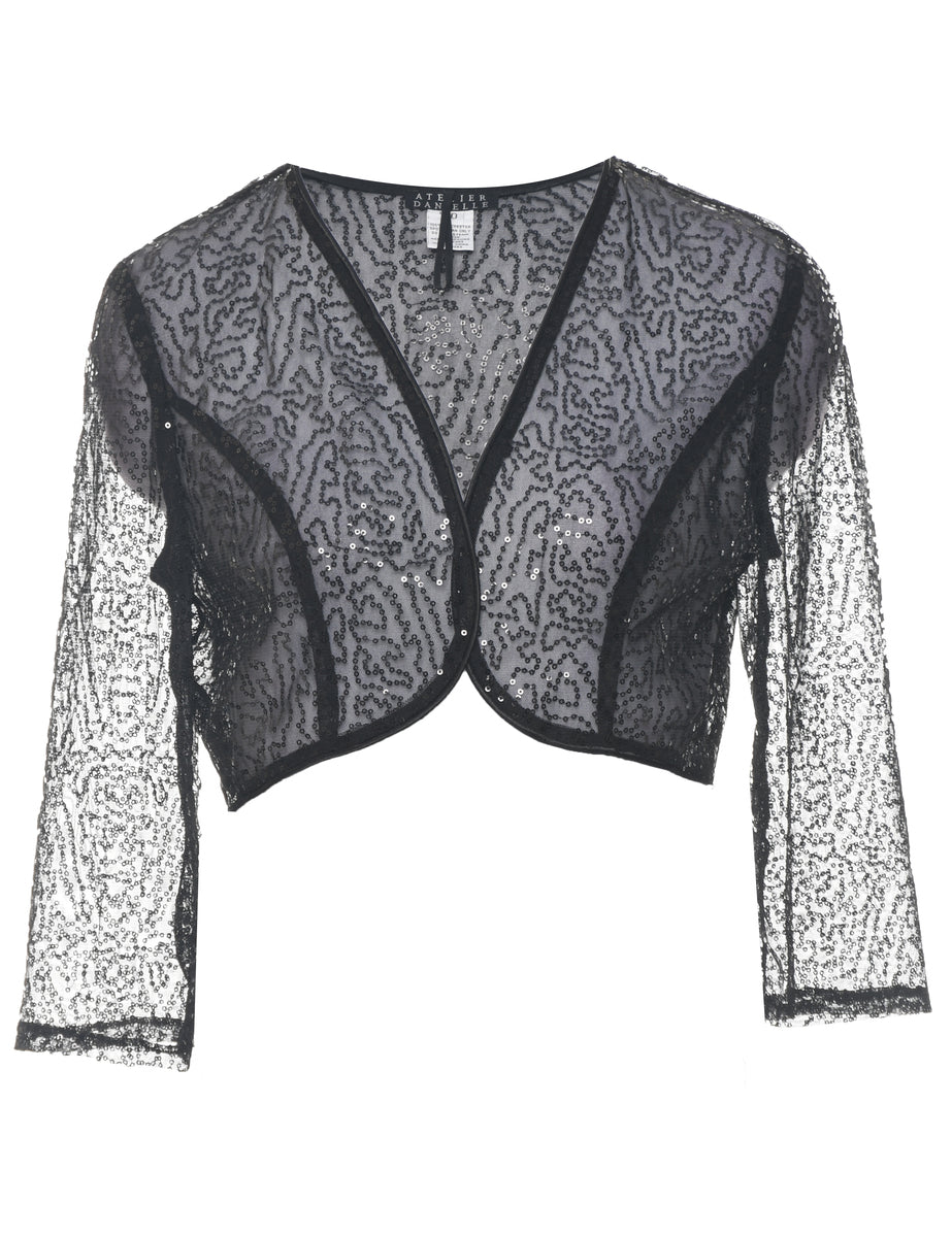 Women s Sequined Sheer Bolero Jacket Black M Beyond Retro