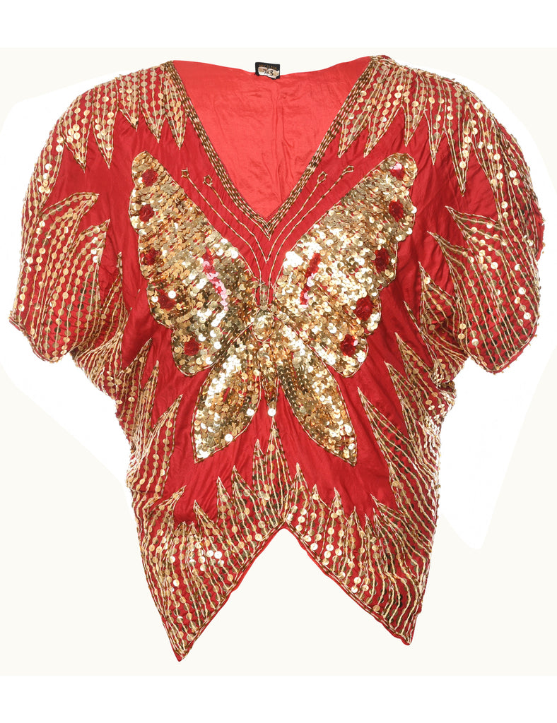 Sequined Silk Party Top - M