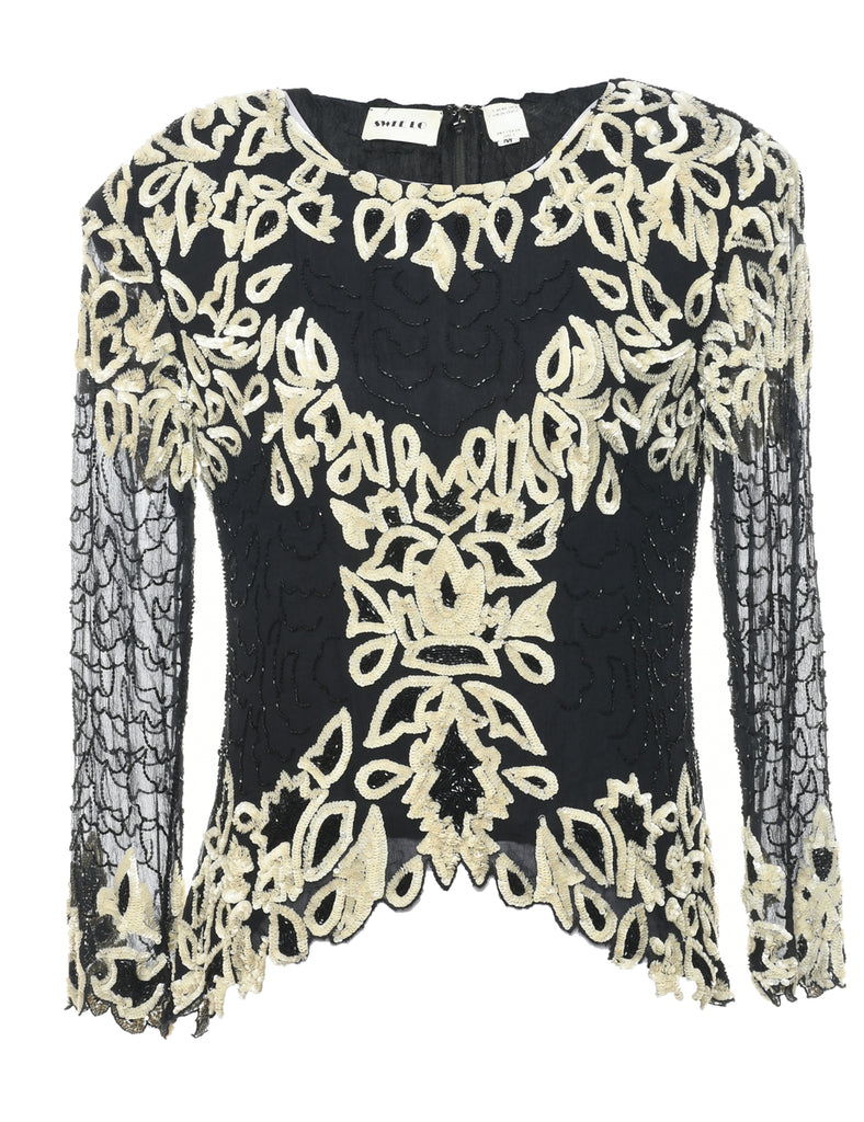 Sequined Silk Party Top - M