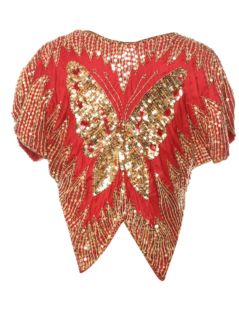 Sequined Silk Party Top - M