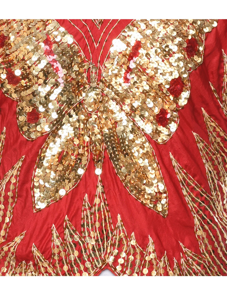 Sequined Silk Party Top - M