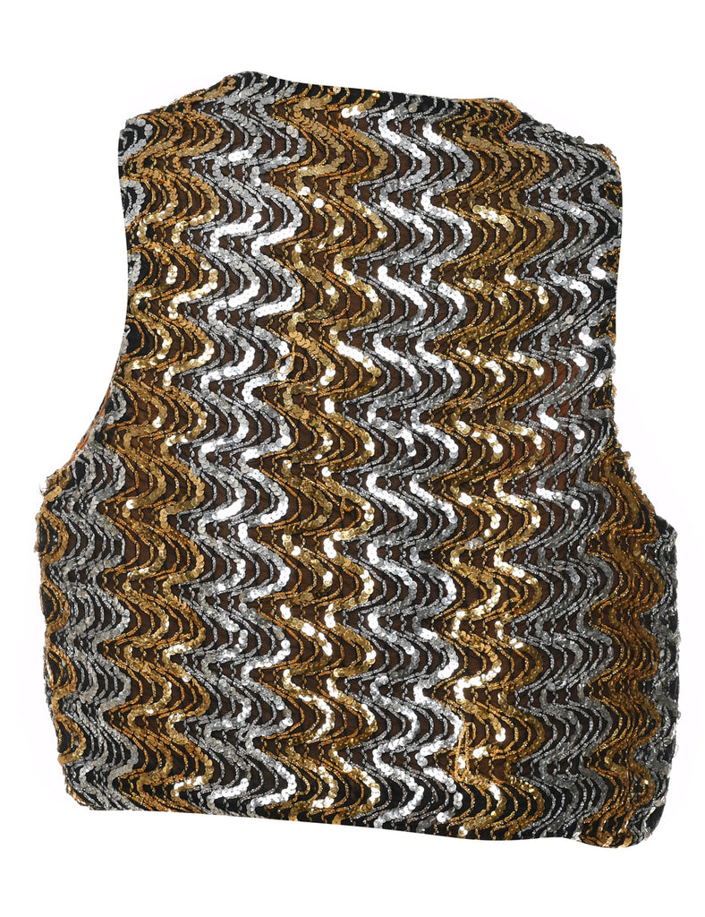 Sequined Silver & Gold Sparkly Waistcoat - M