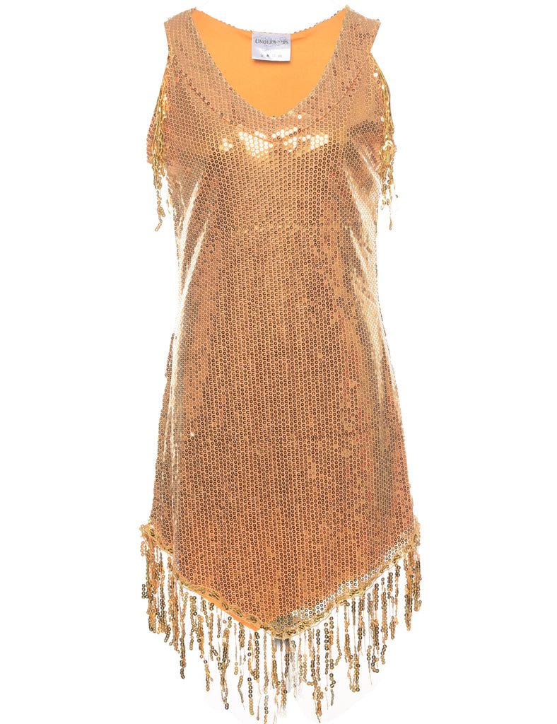 Sequined Yellow Party Dress - M