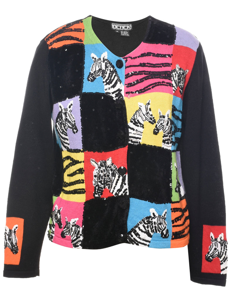 Sequined Zebra Cardigan - M