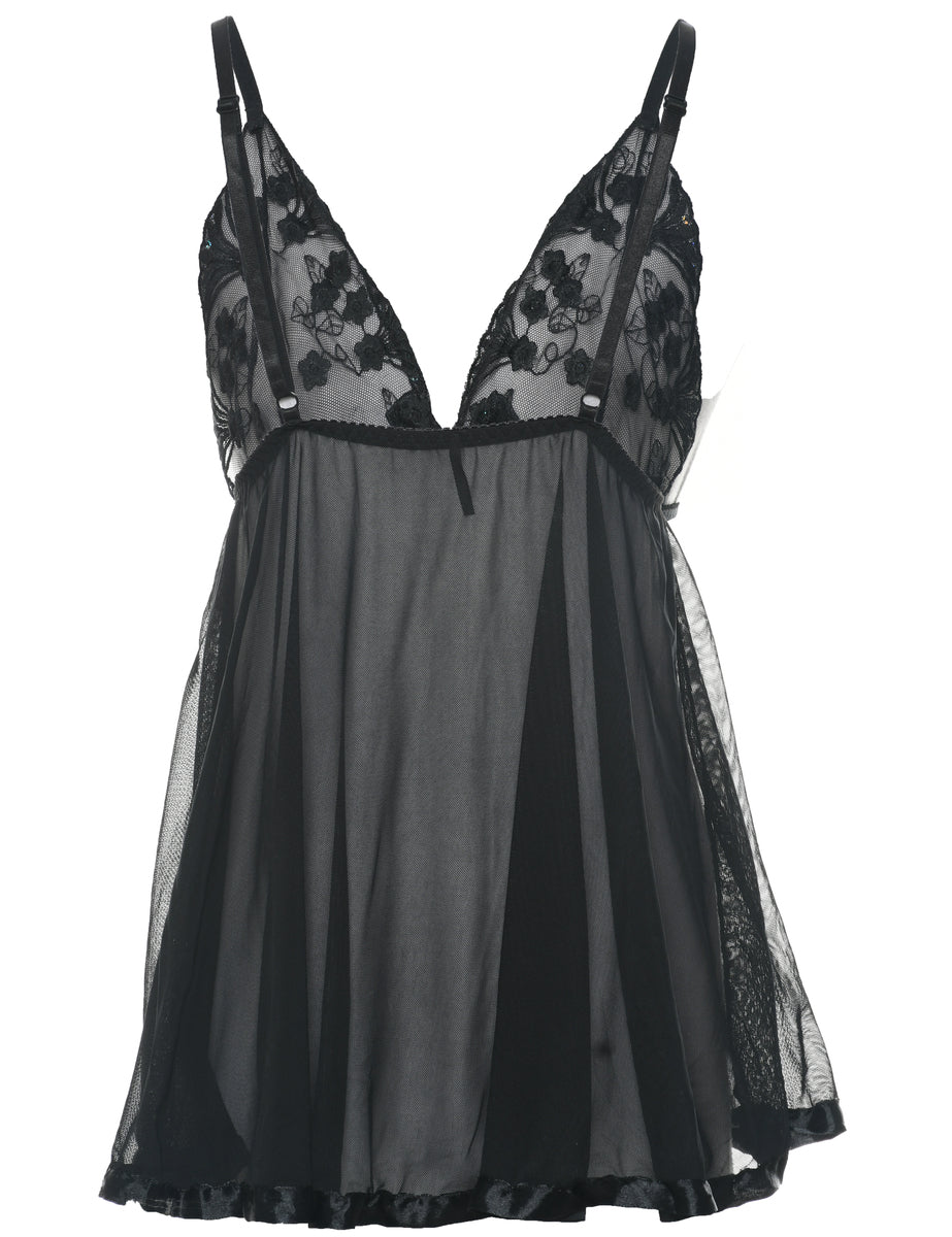 black sheer babydoll dress Midnight Mesh Babydoll Dress (PREORDER)