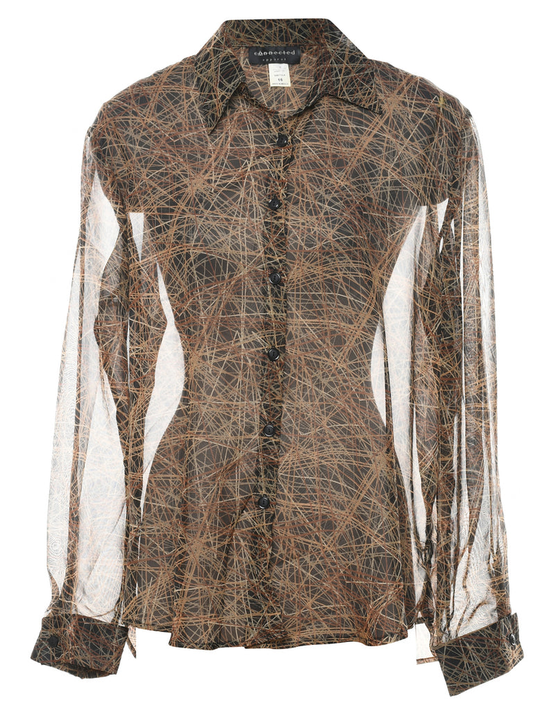 Sheer Black & Brown Patterned Shirt - XL