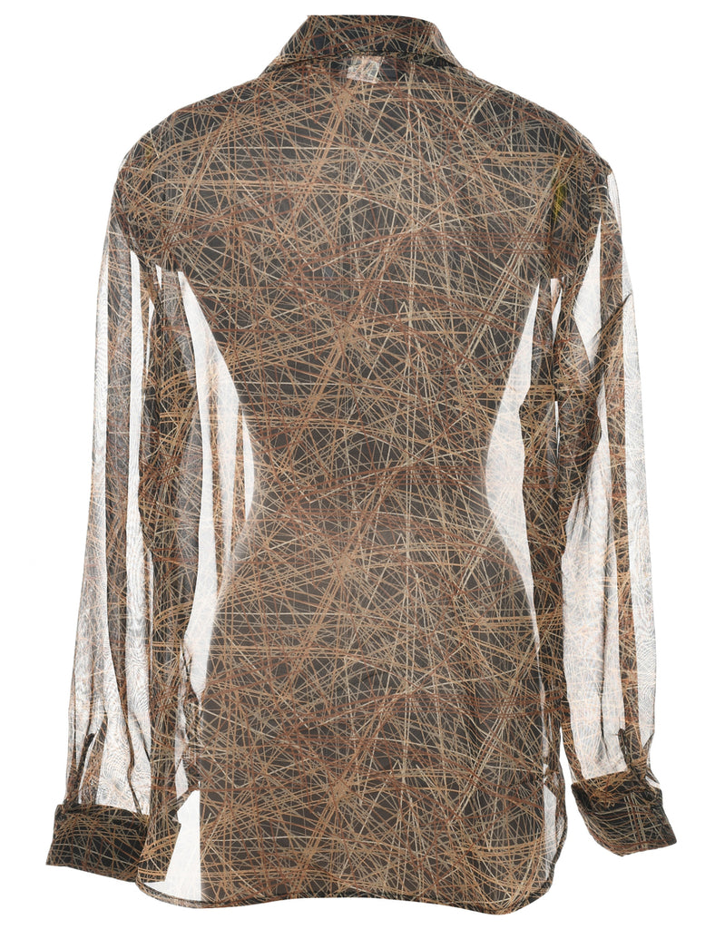 Sheer Black & Brown Patterned Shirt - XL