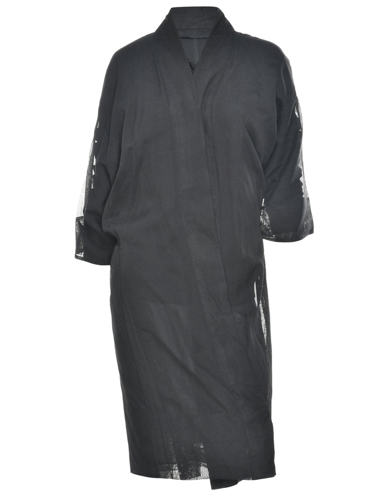 Sheer Black Midi Length Kimono - M