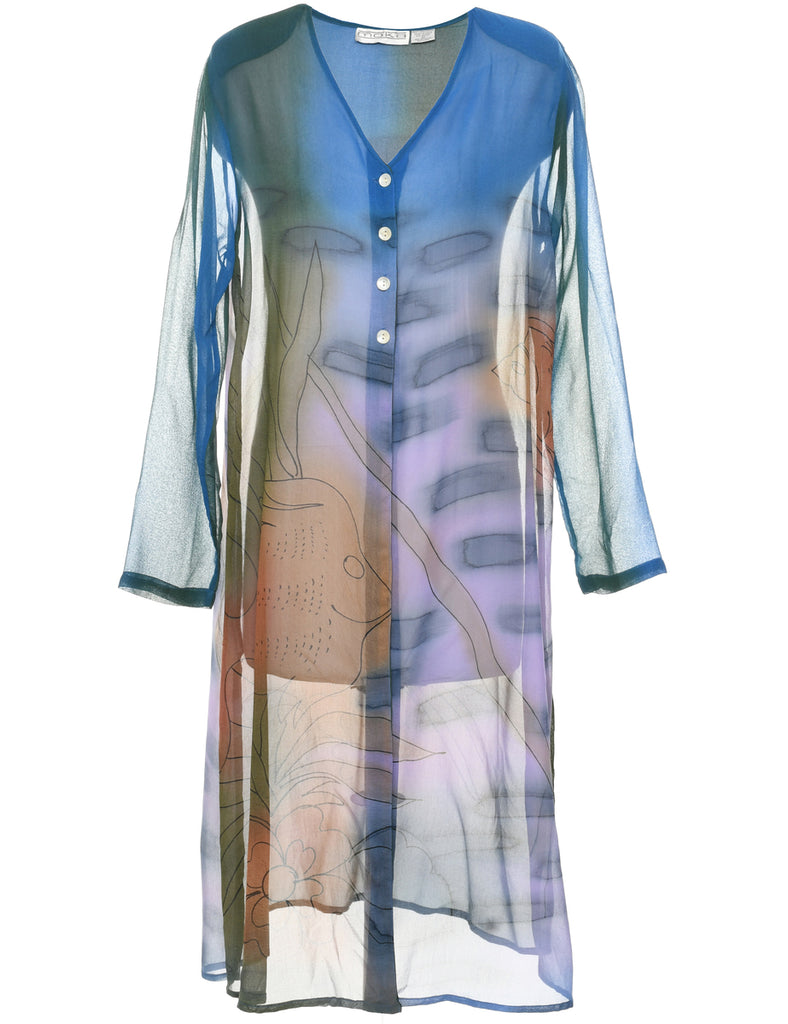 Sheer Button Front Dress - M