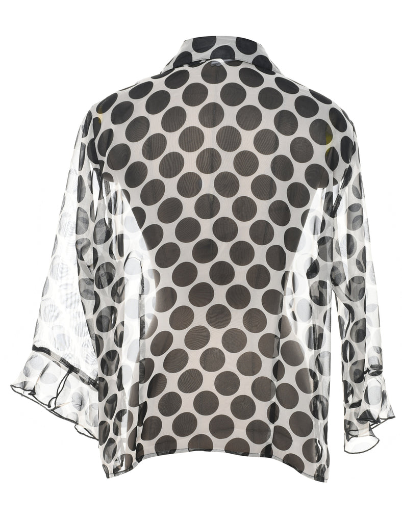 Sheer Effect Black & White Polka Dot Print Blouse - XL