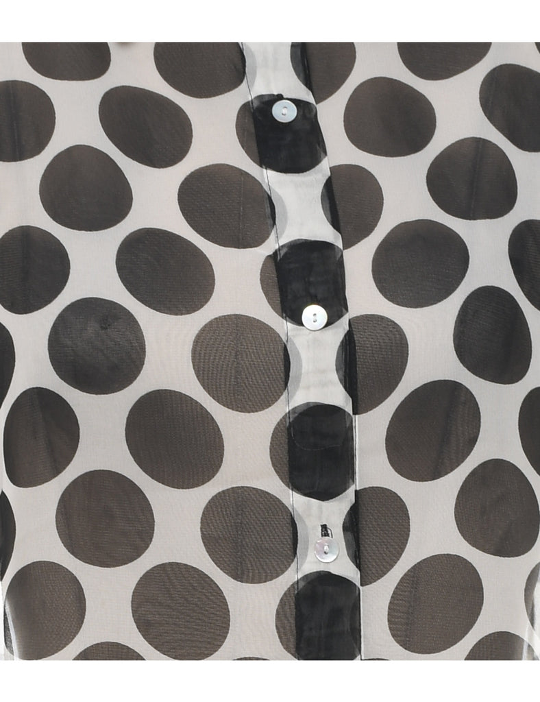 Sheer Effect Black & White Polka Dot Print Blouse - XL
