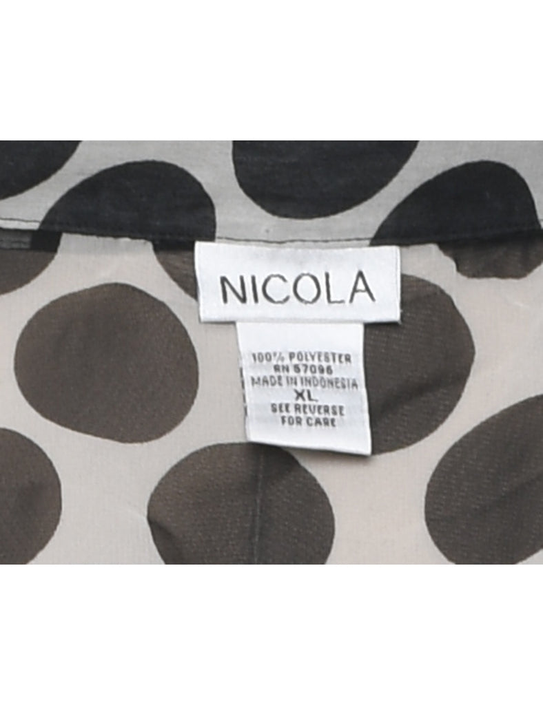Sheer Effect Black & White Polka Dot Print Blouse - XL