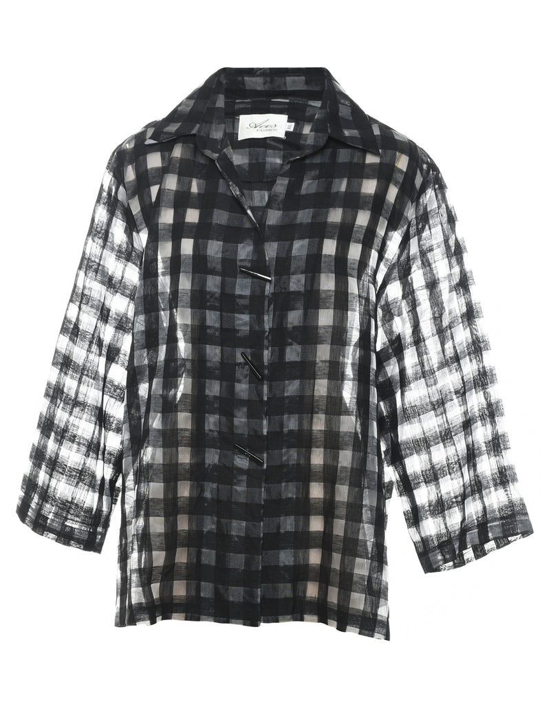 Sheer Effect Checked Black Shirt - XL