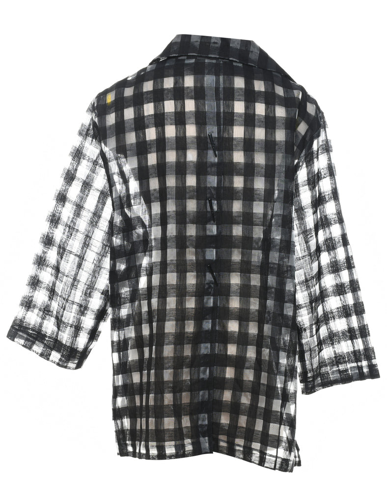 Sheer Effect Checked Black Shirt - XL
