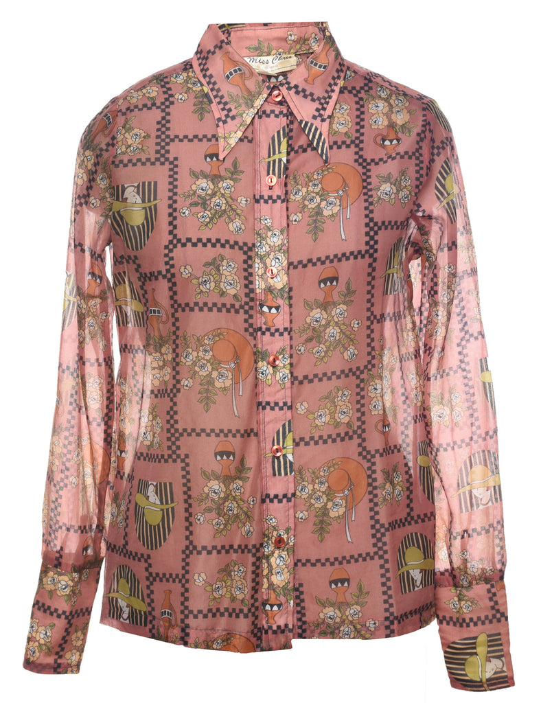Sheer Effect Floral Shirt - L