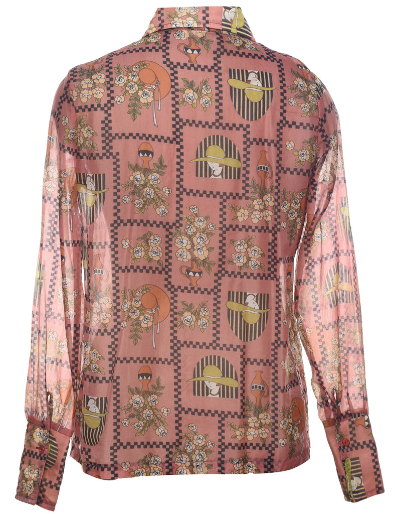 Sheer Effect Floral Shirt - L