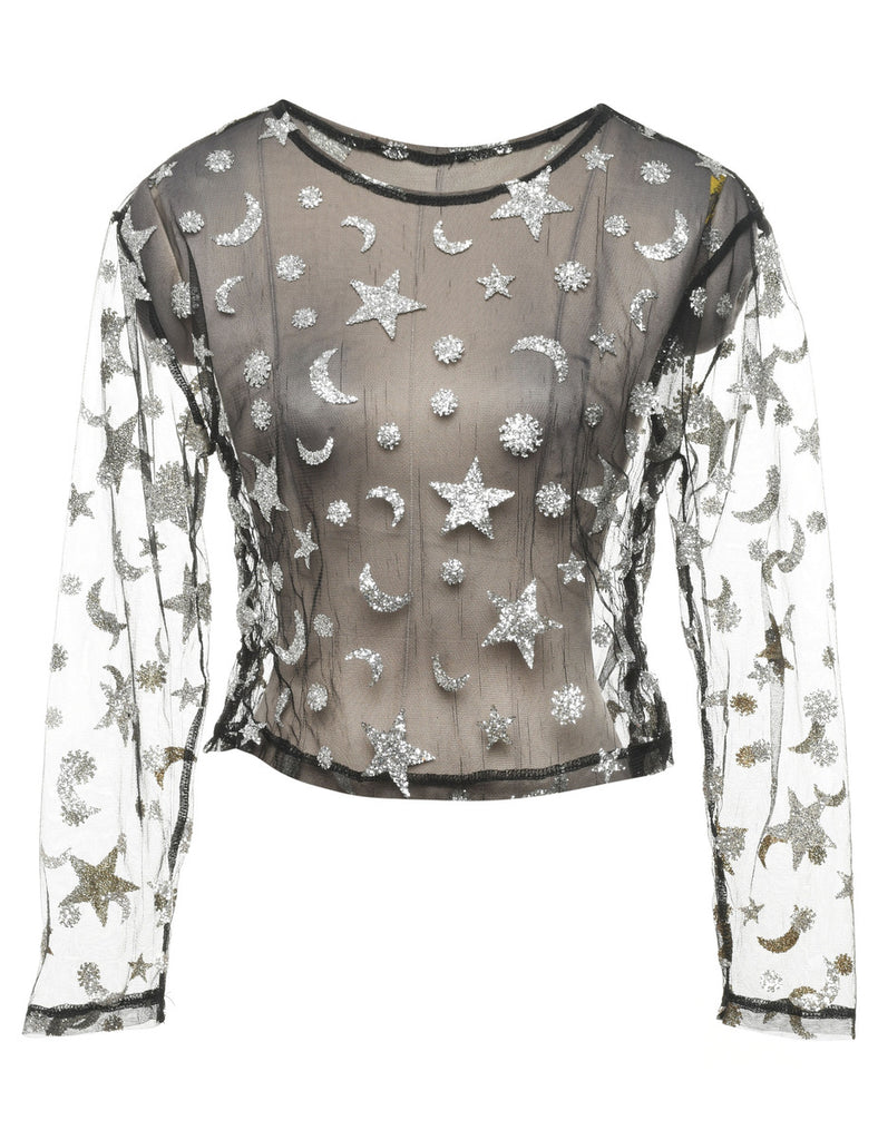 Sheer Effect Glittery Evening Top - M