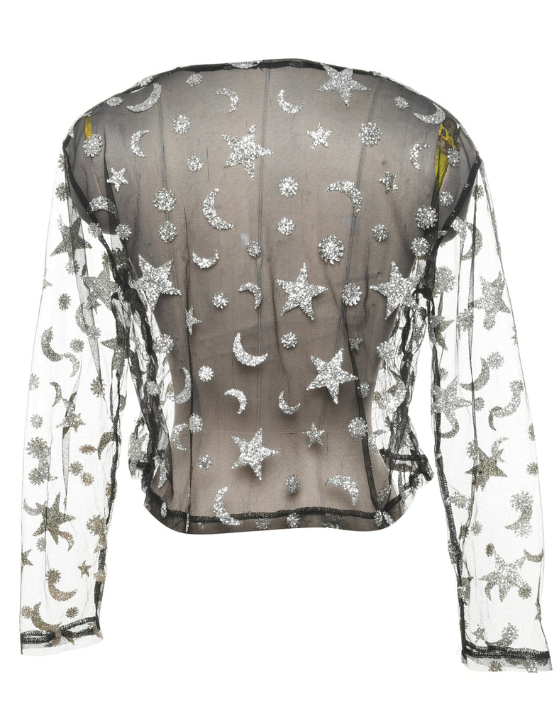 Sheer Effect Glittery Evening Top - M