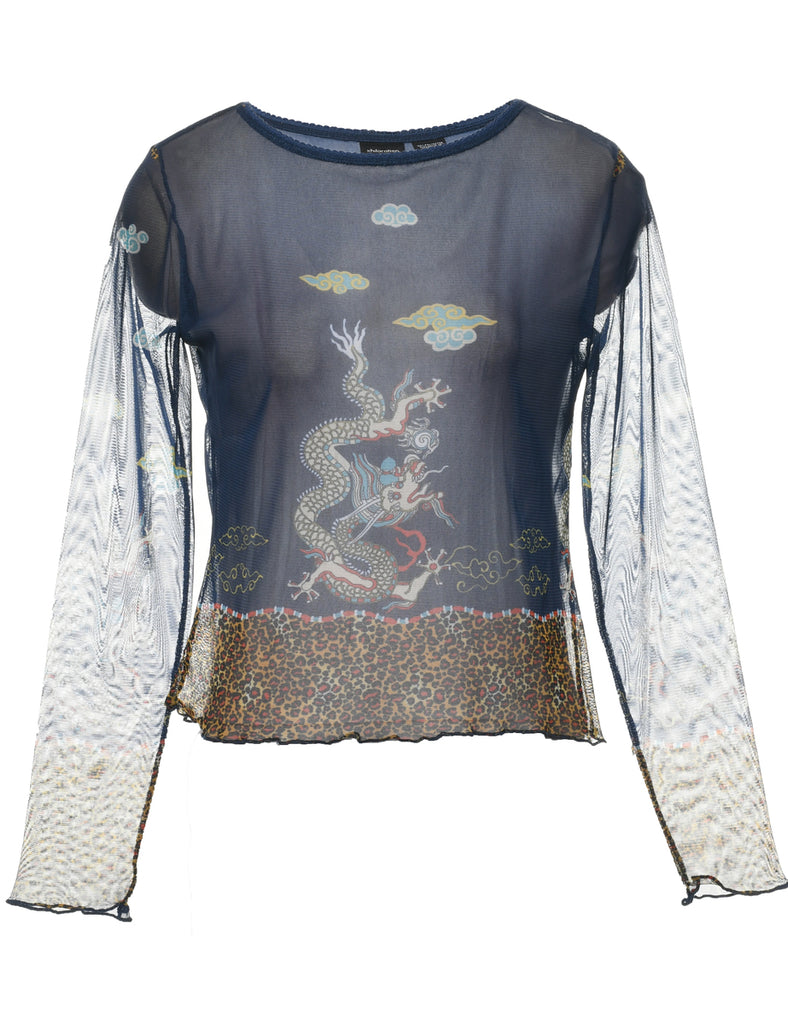 Sheer Effect Printed Top - M