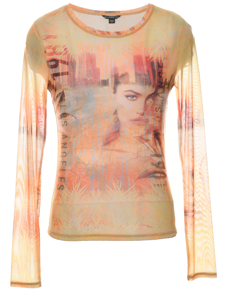 Sheer Effect Printed Top - M