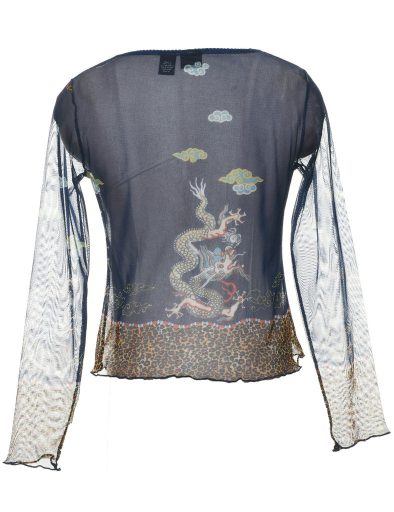 Sheer Effect Printed Top - M