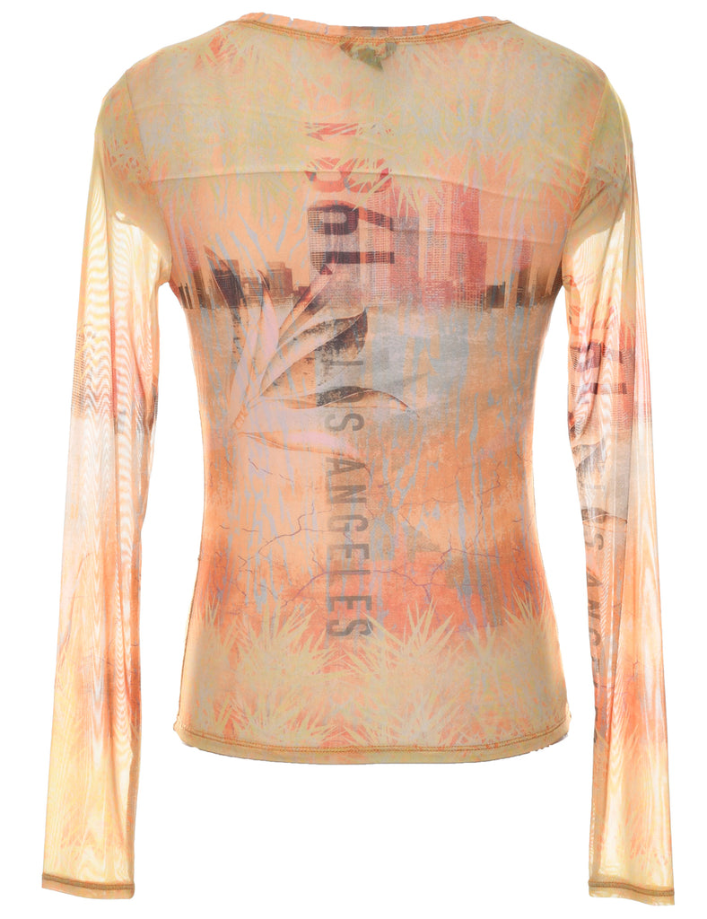 Sheer Effect Printed Top - M
