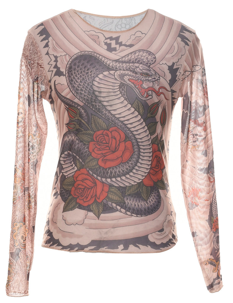 Sheer Effect Snake Print Top - S