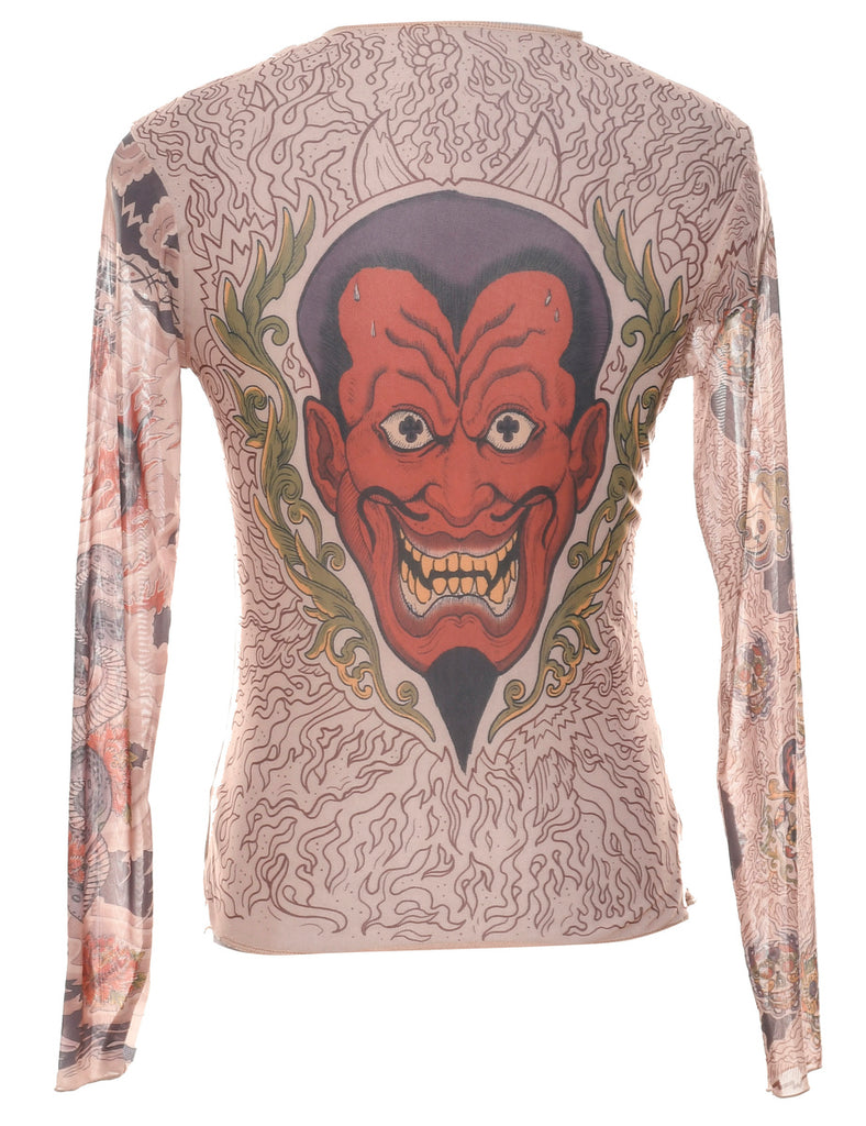 Sheer Effect Snake Print Top - S