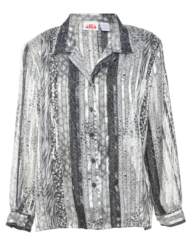 Sheer Effect Striped Grey Snakeskin Blouse - XL