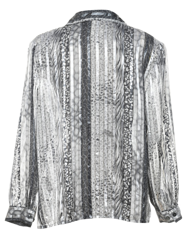 Sheer Effect Striped Grey Snakeskin Blouse - XL