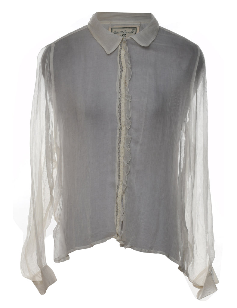 Sheer Effect White Ruffled Blouse - M