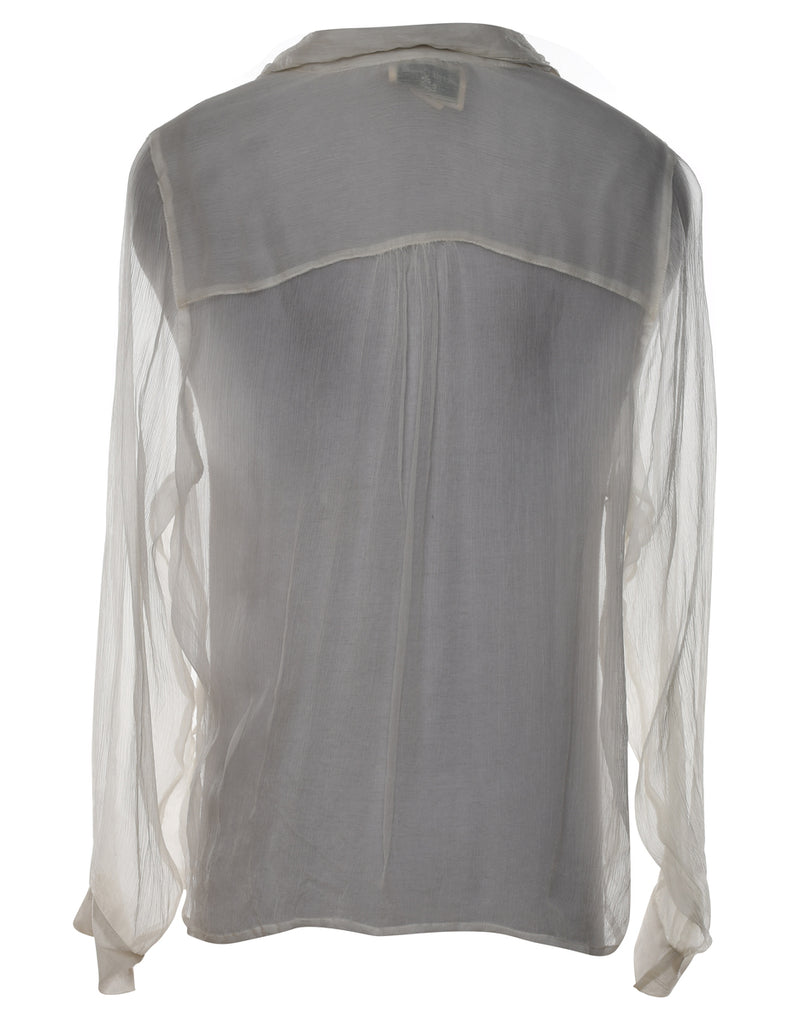 Sheer Effect White Ruffled Blouse - M