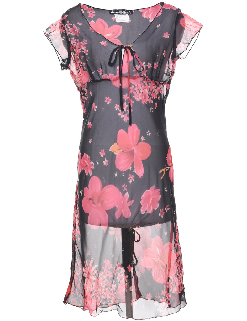 Sheer Floral Pattern Dress - M