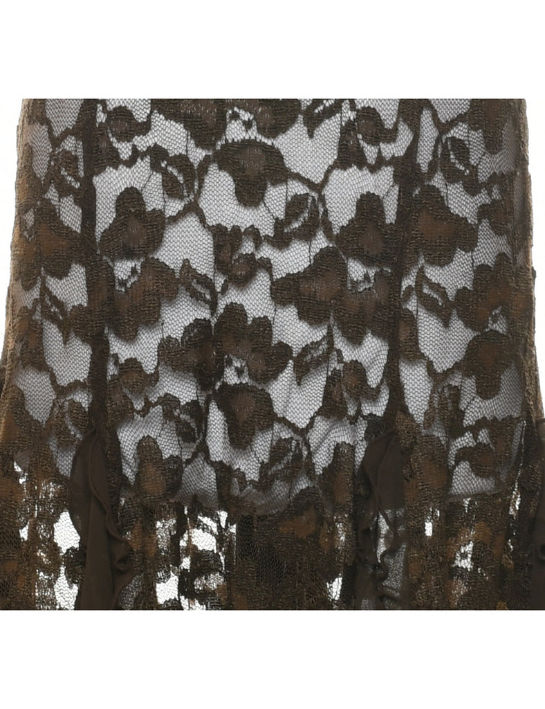 Sheer Lace Dark Brown Evening Dress - S