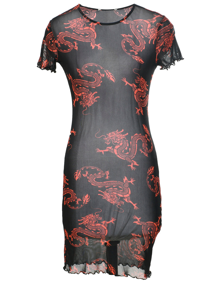 Women's Sheer Snake Dragon Y2K Style Dress Black, XS Women's Sheer Snake Dragon Y2K Style Dress Black, XS