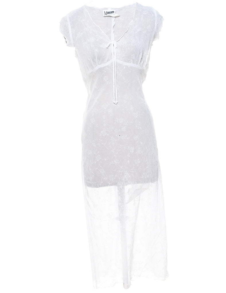 Sheer White Sparkly Evening Dress - M