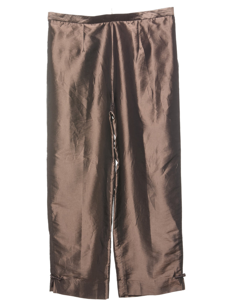 Shiny Brown Elasticated Trousers - W32 L27