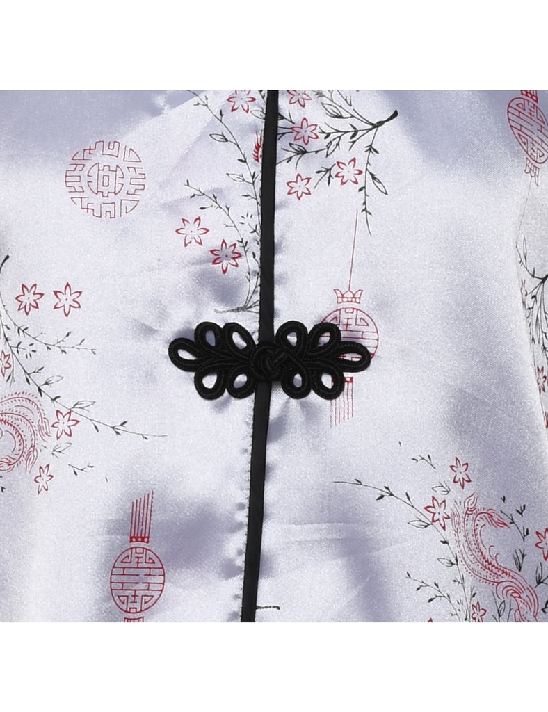 Short Sleeve Shiny Pale Pink Cheongsam Collar Evening Blouse - L