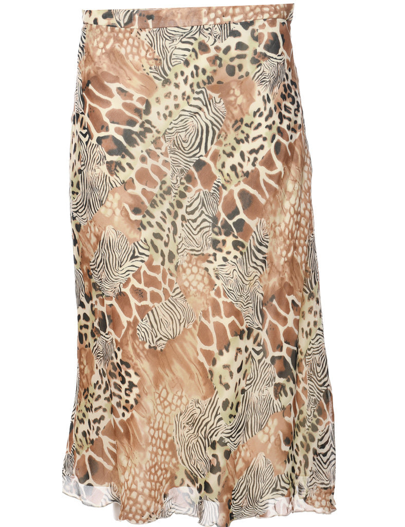 Silk Animal Print Maxi Skirt - M