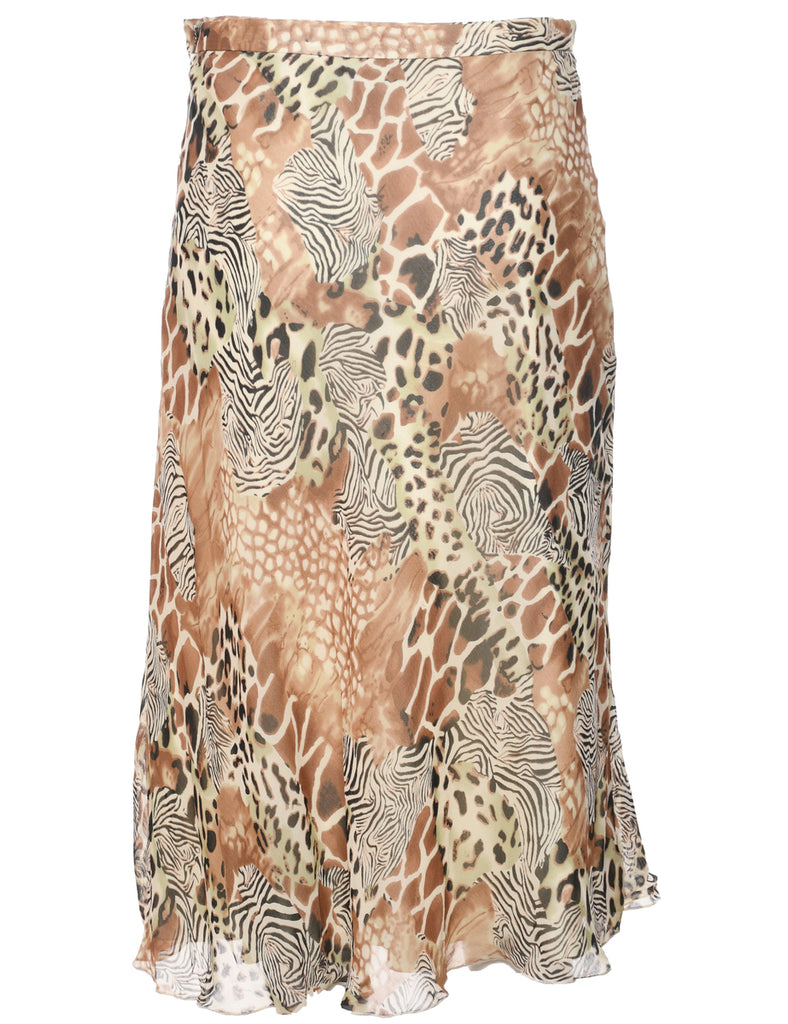Silk Animal Print Maxi Skirt - M