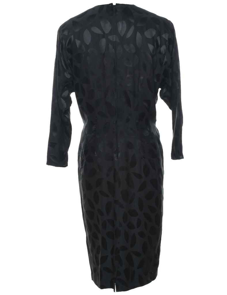 Silk Beaded 1980s Black Evening Dress - L
