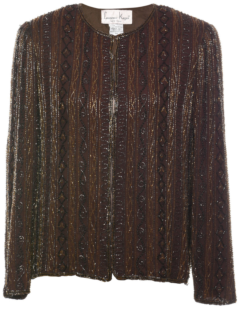 Silk Beaded 1980s Evening Jacket - M
