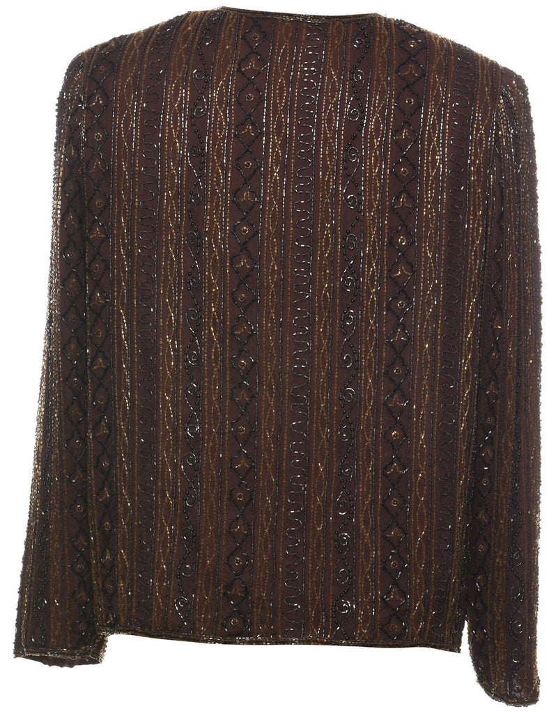 Silk Beaded 1980s Evening Jacket - M