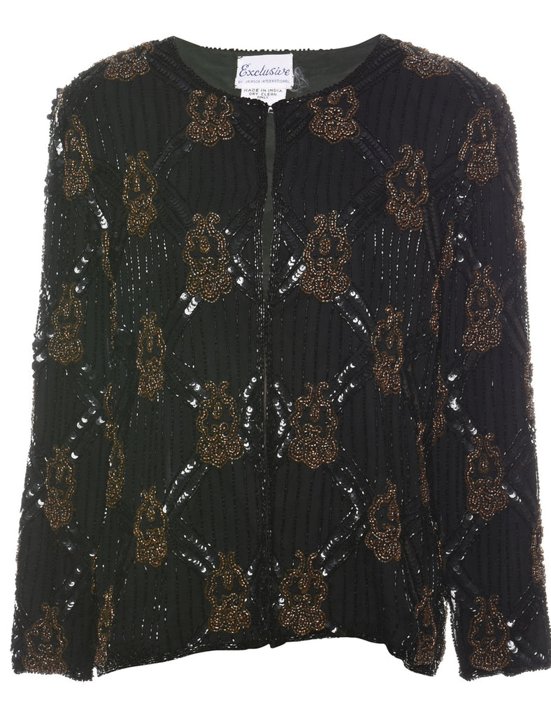 Silk Beaded Black & Brown Evening Jacket - L