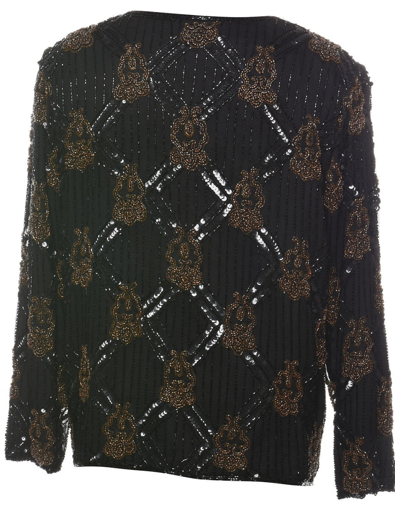 Silk Beaded Black & Brown Evening Jacket - L